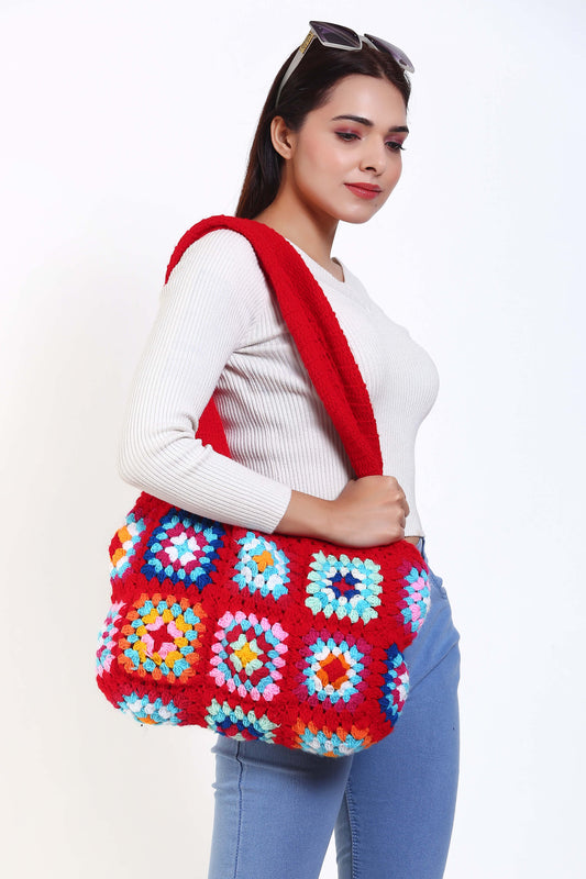 Women's Crochet Granny Square Handbag