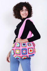 Women's Crochet Granny Square Handbag