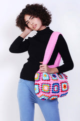 Women's Crochet Granny Square Handbag