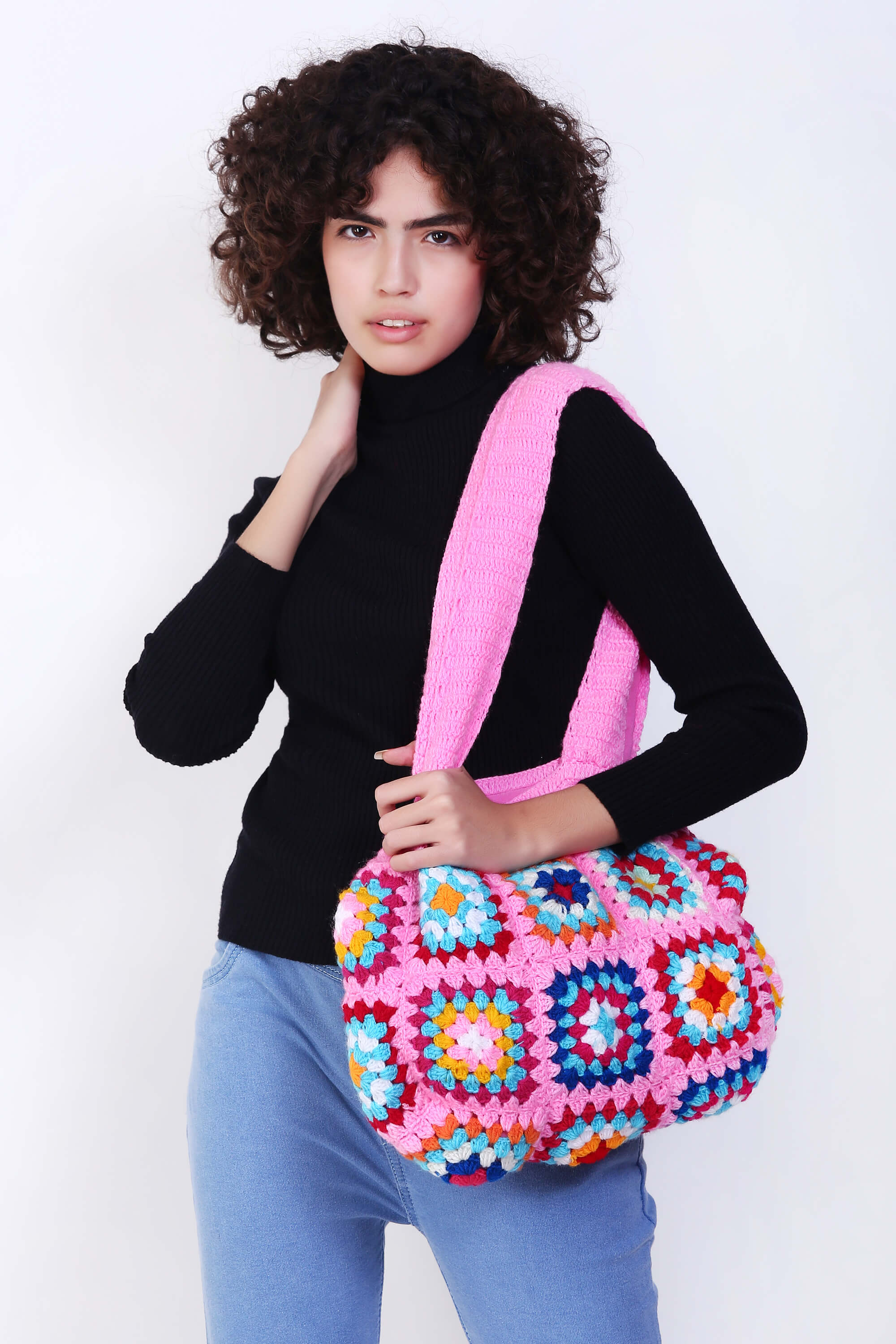 Women's Crochet Granny Square Handbag