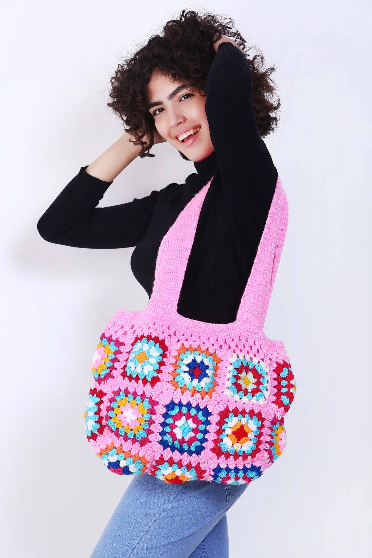 Women's Crochet Granny Square Handbag