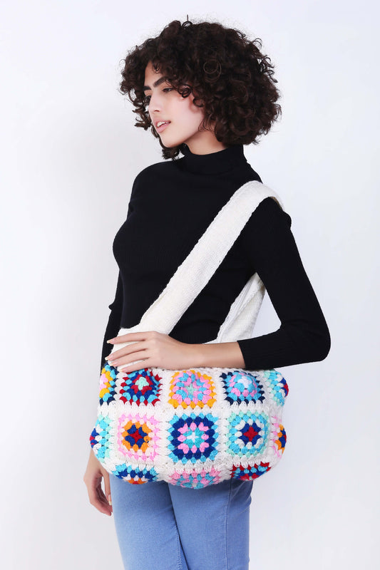 Women's Crochet Granny Square Handbag