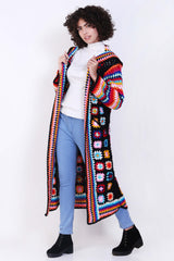 Womens Long Hooded Crochet with Pockets