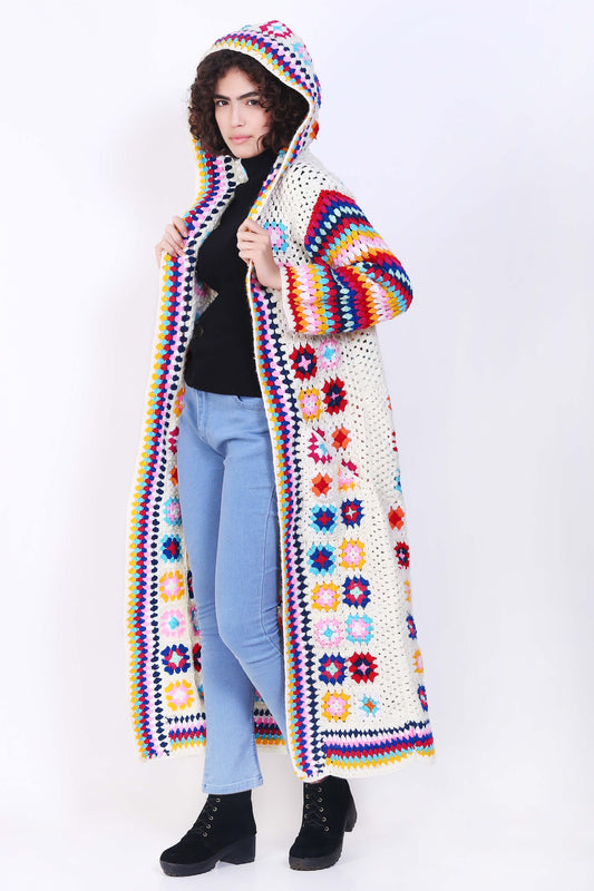 Easy pocket with hooded crochet cap cardigan colour design