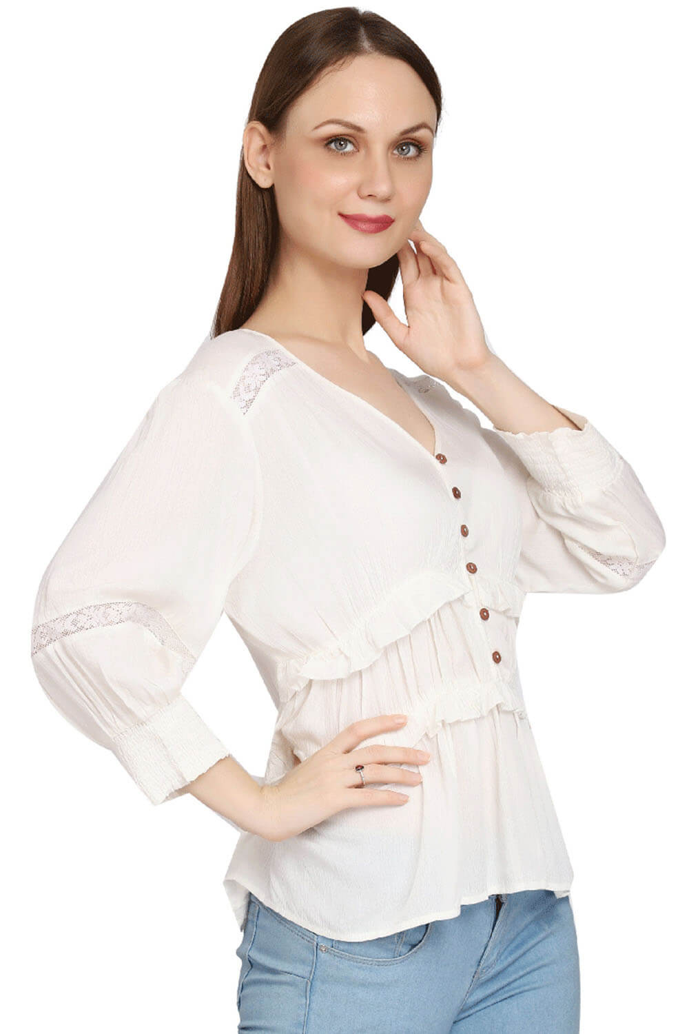 Timeless White Top with Button Open