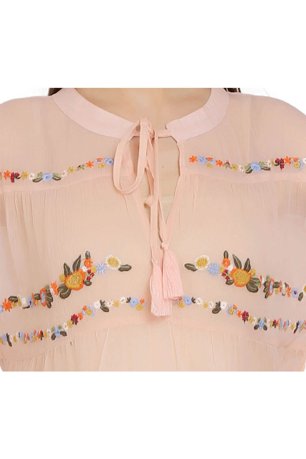Peach Blossom Chiffon Embroidered Top