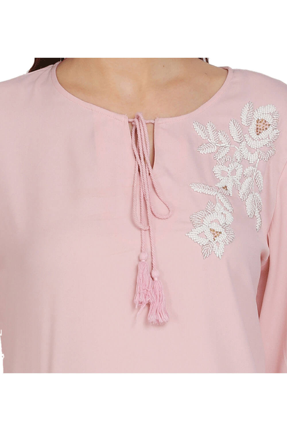 Rosy Glamour Beaded Top with Ties