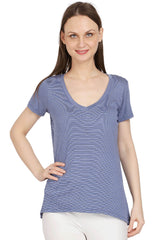 Blue Waves U-Neck Stripe Top