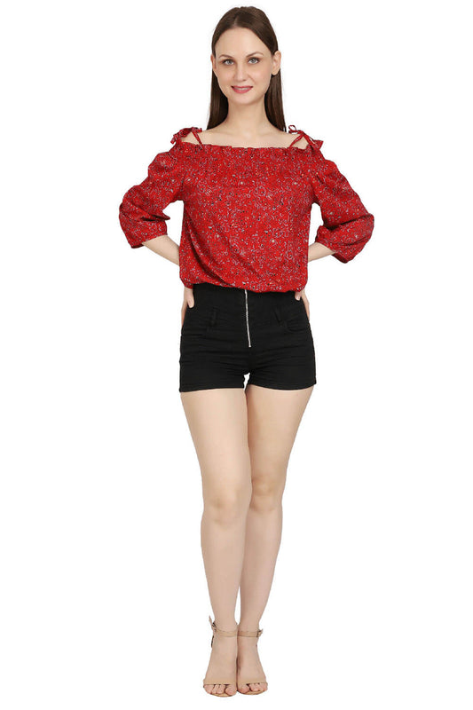 Fiery Glamour Off-Shoulder Red Top