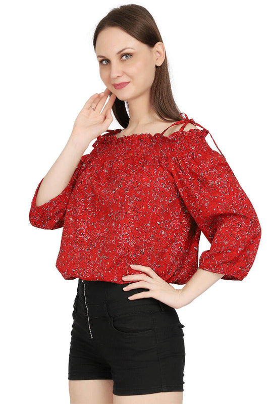 Fiery Glamour Off-Shoulder Red Top