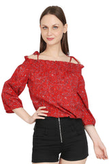 Fiery Glamour Off-Shoulder Red Top