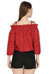 Fiery Glamour Off-Shoulder Red Top