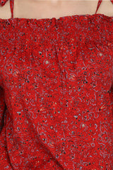 Fiery Glamour Off-Shoulder Red Top