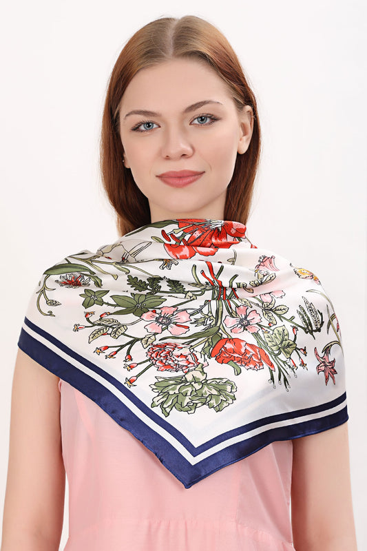 Blue Square Bandana - Silk Blend Head Neck Scarf