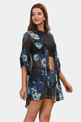 Sheer Floral Short Kimono Cover Up