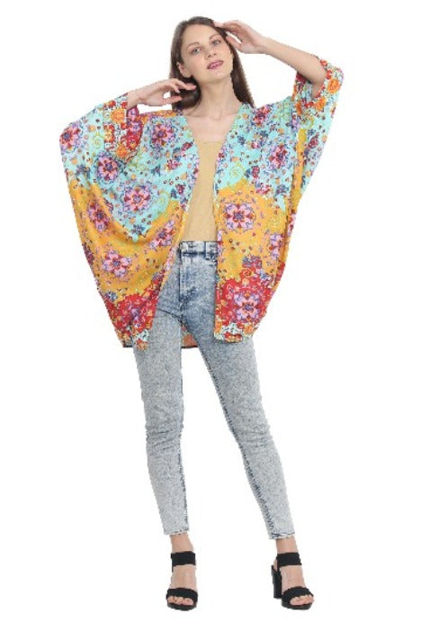 Artistic Mosaic Floral Kimono