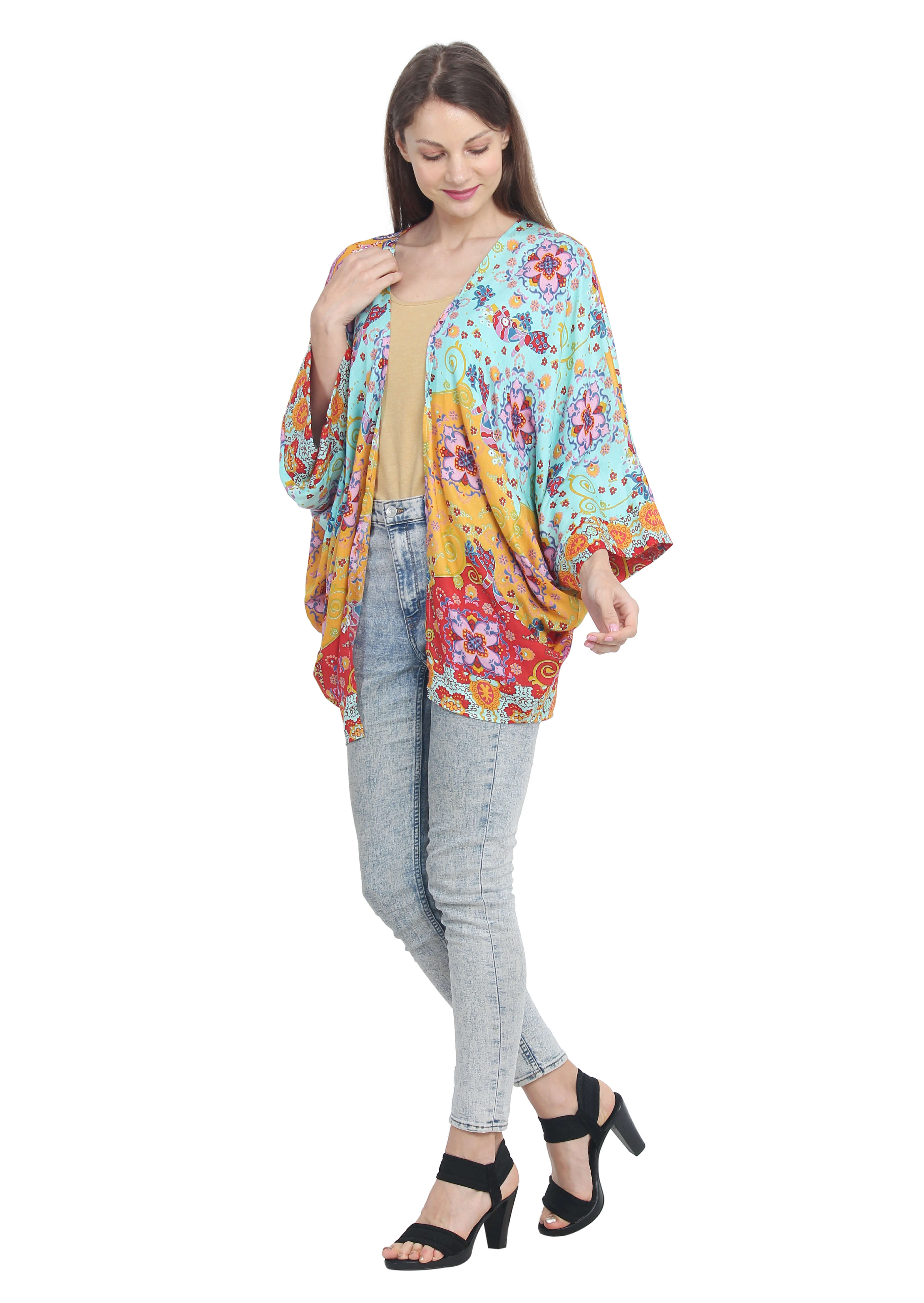 Artistic Mosaic Floral Kimono