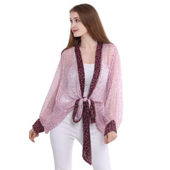 Playful Tie Closure Long Kimono