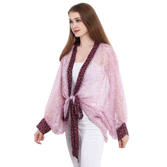 Playful Tie Closure Long Kimono