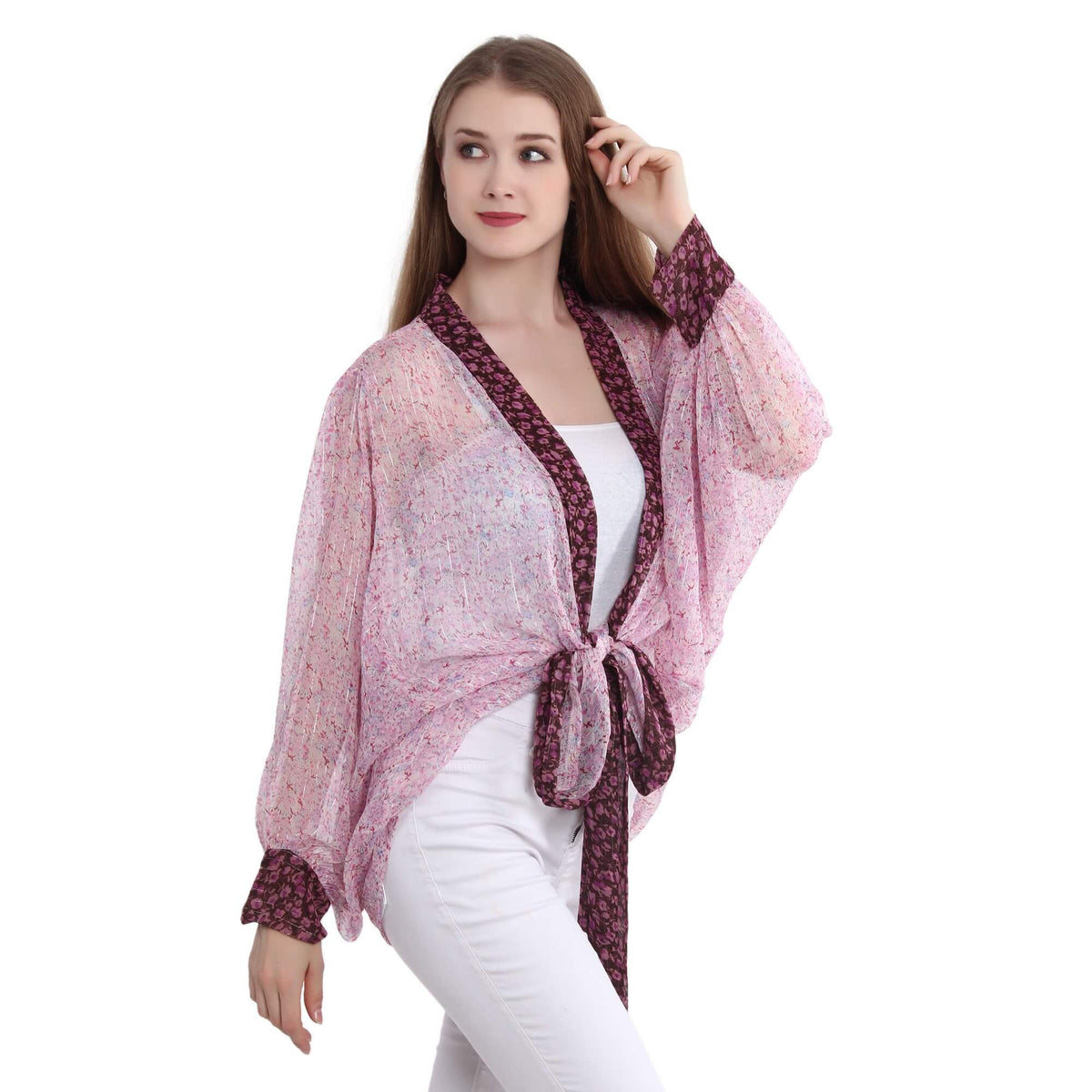 Playful Tie Closure Long Kimono