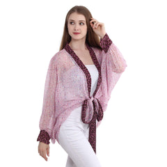 Playful Tie Closure Long Kimono