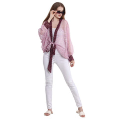 Playful Tie Closure Long Kimono