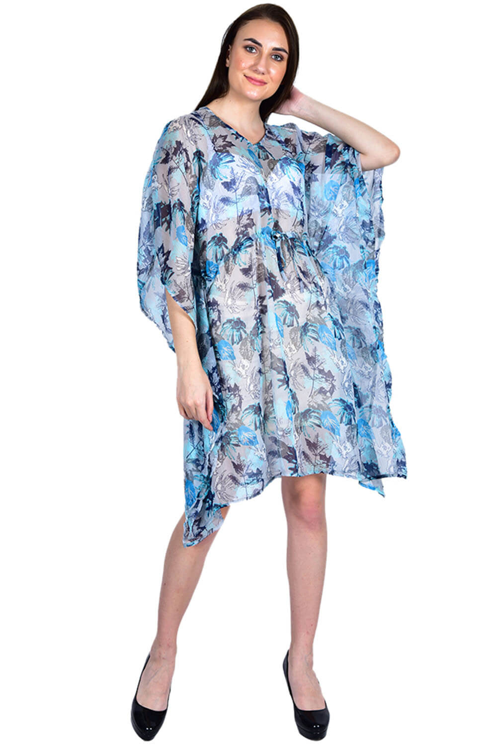 Tint of Blue Leafy All-Over Print Kaftan