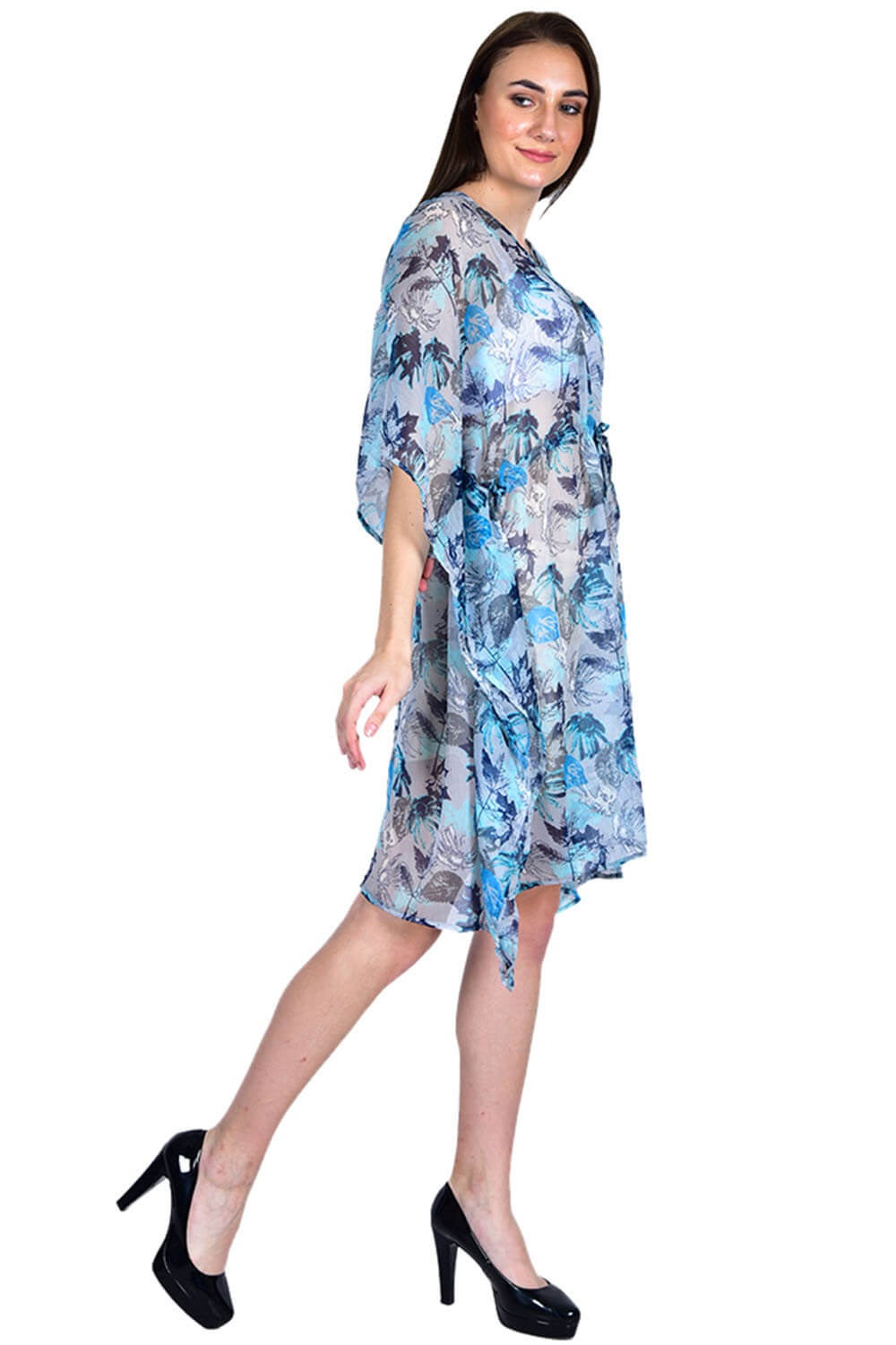 Tint of Blue Leafy All-Over Print Kaftan