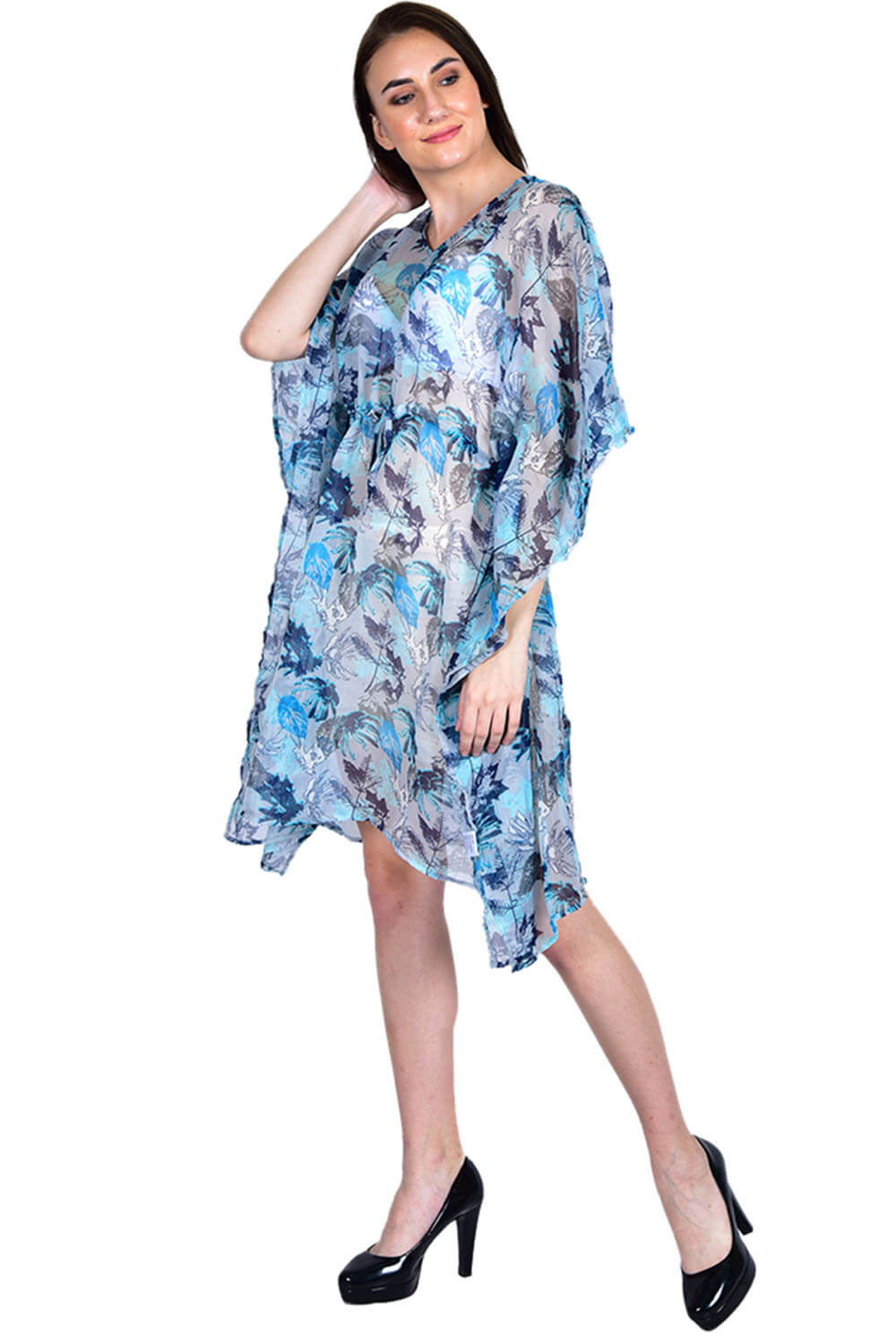 Tint of Blue Leafy All-Over Print Kaftan