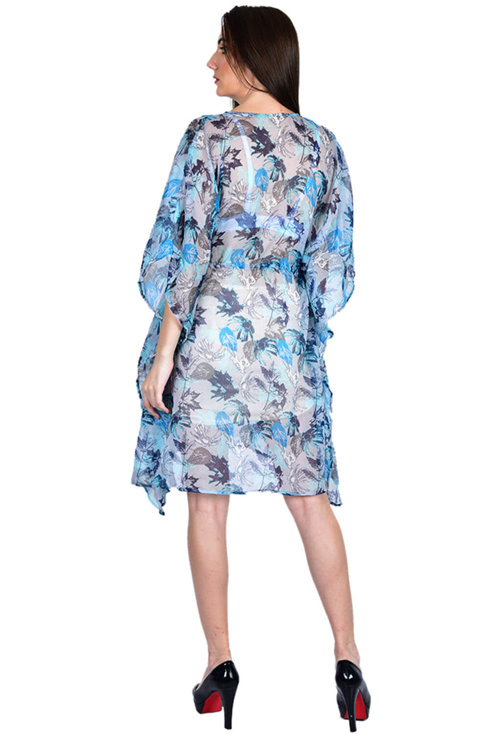 Tint of Blue Leafy All-Over Print Kaftan