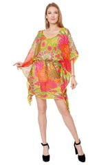 Tropical Blossom Floral Print Orange Kaftan Dress