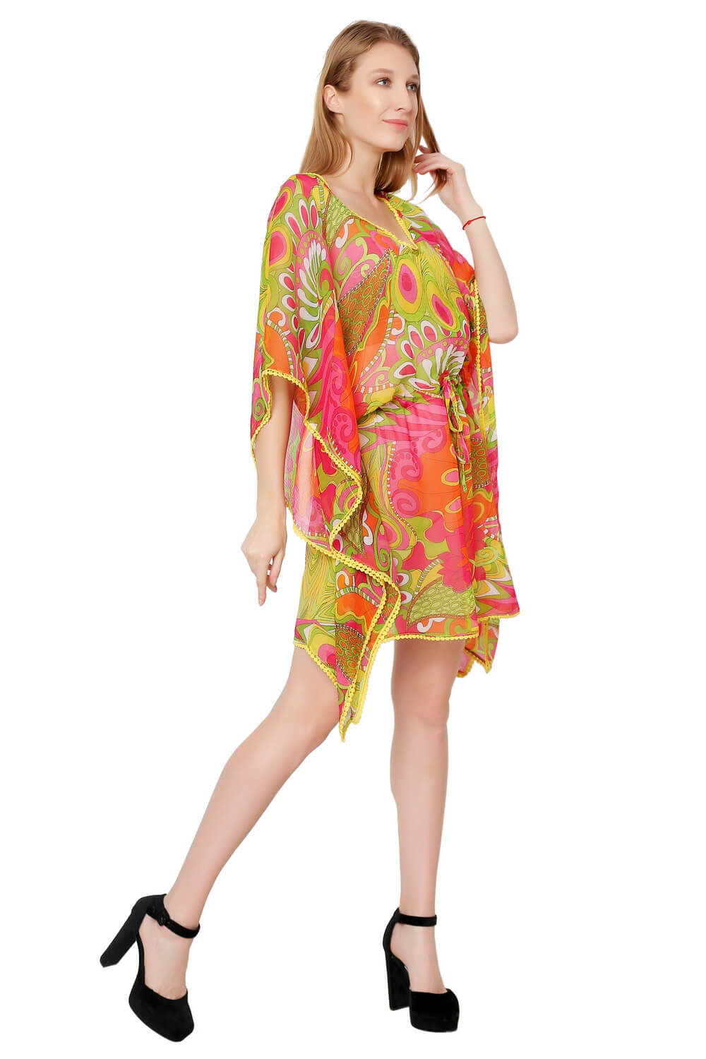 Tropical Blossom Floral Print Orange Kaftan Dress