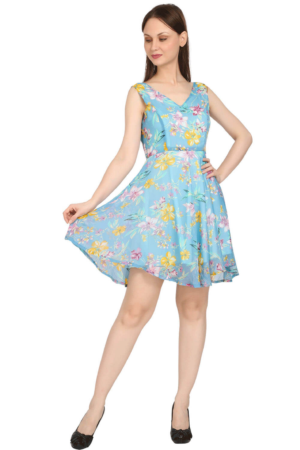 Celestial Petals Sky Blue Mini Dress