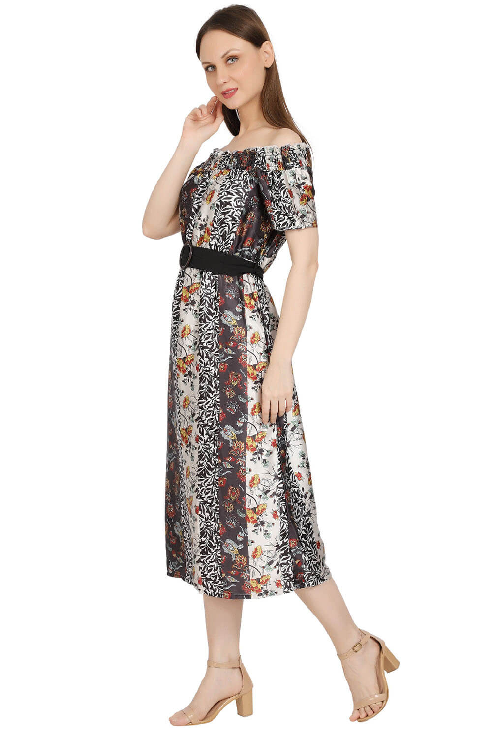 Eclectic Elegance Mix Print Midi Dress