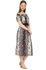 Eclectic Elegance Mix Print Midi Dress
