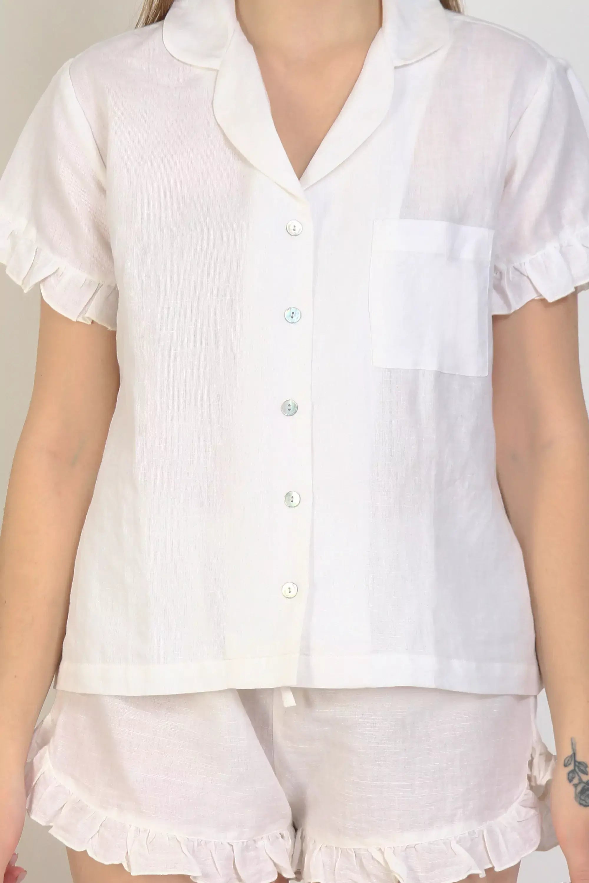 Womens Linen Shorts Pajama Sets