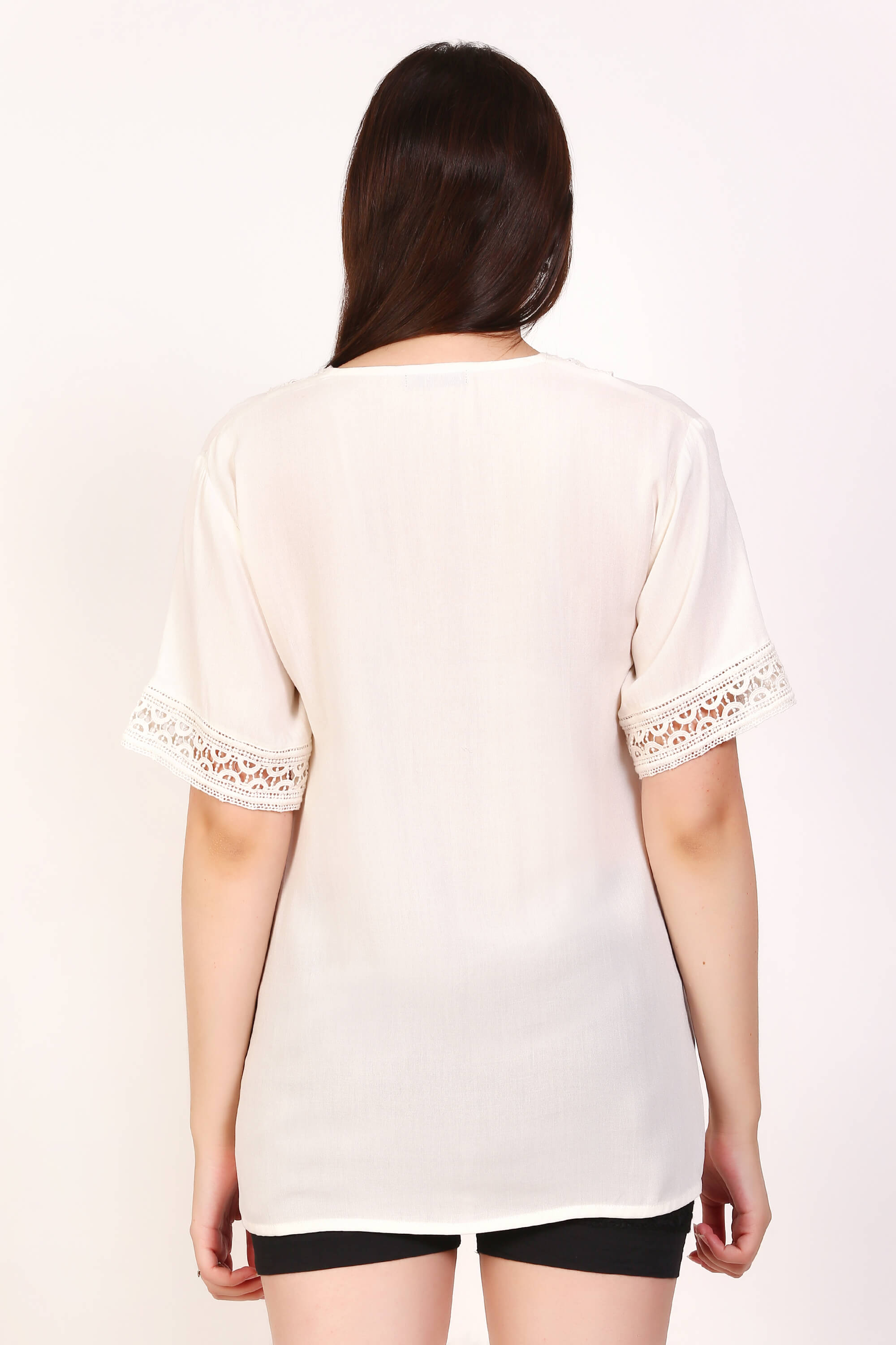 Solid Contrast Lace Tops