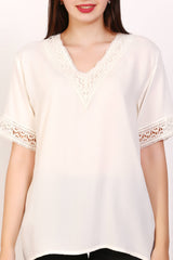Solid Contrast Lace Tops